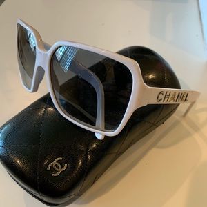White Chanel Sunglasses with mixed metal logos